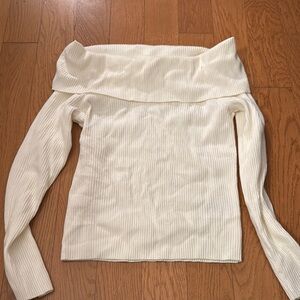 Off-Shoulder Ribbed Sweater in Cream